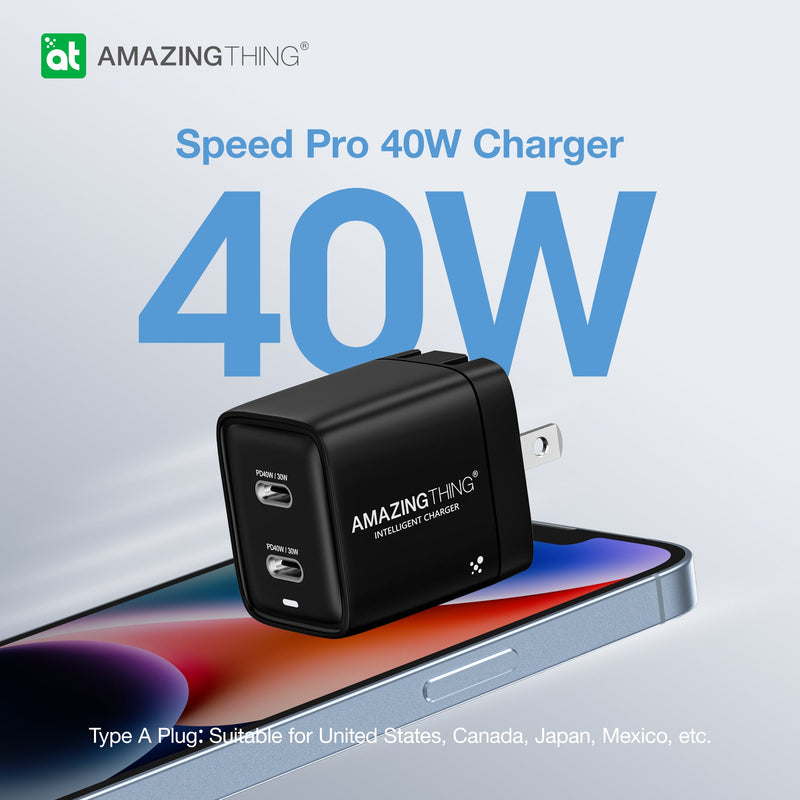 SPEED PRO Dual USB-C Ports Wall Charger PD 40W